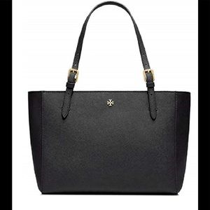 Tory Burch Emerson Black Leather Buckles Tote L